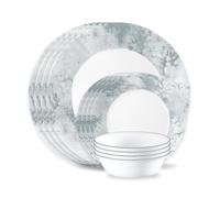 Corelle 12-Piece Vitrelle Glass Salt Wash Chip and Break Resistant Dinner Set, Service for 4, Grey