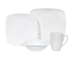 Corelle 16-Piece Vitrelle Glass Pure White Chip and Break Resistant Dinner Set, Service for 4, White