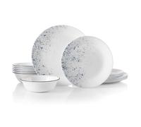 Corelle 18-piece Dinner Set, Indigo Speckle, Blue and White for 6, Chip Resistant Dinnerware, includes 26cm dinner plates, 17cm salad / side plates and 530ml soup / cereal bowls