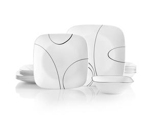 Corelle 18-Piece Dinner Set, Simple Lines, Black and White for 6