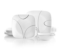 Corelle 18-Piece Dinner Set, Simple Lines, Black and White for 6, Chip Resistant Dinnerware, Includes 26cm Square Dinner Plates, 17cm Square Salad/Side Plates and 530ml Square Soup/Cereal Bowls