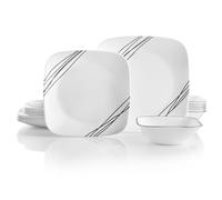 Corelle 18-piece Dinner Set, Simple Sketch, Black and White for 6, Chip Resistant Dinnerware, includes 26cm square dinner plates, 17cm square salad / side plates and 530ml square soup / cereal bowls