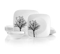 Corelle 18-Piece Dinner Set, Timber Shadows, Black and White for 6, Chip Resistant - Includes Dinner, Salad / Side Plates and Soup / Cereal Bowls