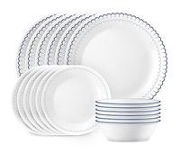 Corelle 18-Piece Dinnerware Set, Service for 6, Lightweight Round Plates and Bowls Set, Vitrelle Triple Layer Glass, Chip Resistant, Microwave and Dishwasher Safe, Caspian