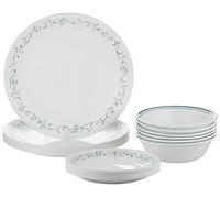 Corelle 18-Piece Vitrelle Glass Country Cottage Chip and Break Resistant Dinner Set, Service for 6, Green/Blue