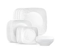Corelle Cherish 16pc Dinnerware Set, Service for 4, 8 Plates 8 Bowls, Chip & Break Resistant, White Corelleware