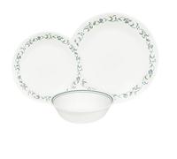 Corelle 18-Piece Vitrelle Glass Country Cottage Chip and Break Resistant Dinner Set, Service for 6, Green/Blue