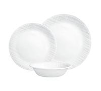 Corelle Dinnerware Set (12pc Set, Linen Weave)-Dinner Set for 4 Includes 4 x: Dinner Plates, Side Plates & Bowls 3 X More Durable, Half The Space & Weight of Ceramic up to 80% Recycled Glass, 1146908