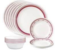Corelle Everyday 18-PC Dinnerware Set, Service for 6, Durable and Eco-Friendly, Higher Rim Glass Plate & Bowl Set, Microwave and Dishwasher Safe, Sadie