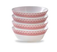 Corelle Everyday Expressions 4-Pc Soup/Cereal Bowls Set, Service for 4, Durable and Eco-Friendly 18-Oz Bowls, Higher Rim Glass Bowl Set, Microwave and Dishwasher Safe, Azure Medallion