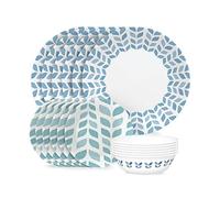 Corelle Global Collection Vitrelle 18-Piece Dinnerware Set, Triple Layer Recycled Glass, Lightweight Eco-Friendly Round Plates and Bowls Set, Northern Pines