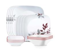 Corelle Kyoto Leaves 16pc, Service for 4, Dinnerware Set, 8 Plates Bowls, Chip & Break Resistant, Dinner and Corelleware White