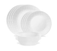 Corelle Linen Weave 12pc, Service for 4, Dinnerware Set, 8 plates 4 bowls, Chip & Break Resistant, Dinner Corelleware Plates