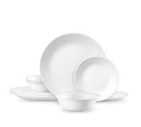 Corelle Madeline Embossed 12 Piece White Dinnerware Set