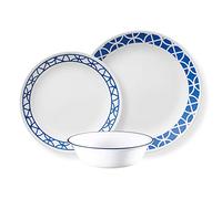 Corelle Vitrelle 12-Piece Glass Dinnerware Set Service for 4, 10.25" Dinner Plates, 8.5" Salad Plates, 18-Oz Soup Cereal Bowls, Cobalt Circles