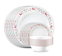Corelle Vitrelle 18-Piece Christmas Service for 6 Dinnerware Set, Triple Layer Glass and Chip Resistant, Lightweight Round Holiday Plates and Bowls Set, Be Merry