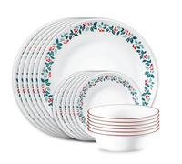 Corelle Vitrelle 18-Piece Christmas Service for 6 Dinnerware Set, Triple Layer Glass and Chip Resistant, Lightweight Round Holiday Plates and Bowls Set, Winter Berries
