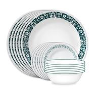 Corelle Vitrelle 18 Piece Glass Dinnerware Sets Service for 6, Triple Layer Chip & Crack Resistant Glass Plate and Bowl Sets, Penelope