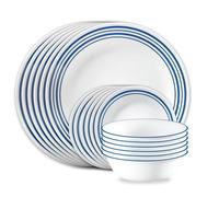 Corelle Vitrelle 18 Piece Glass Dinnerware Sets Service for 6, Triple Layer Chip & Crack Resistant Glass Plate and Bowl Sets, Laila