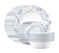Corelle Vitrelle 18-Piece Service for 6 Dinnerware Set, Triple Layer Glass and Chip Resistant, Lightweight Round Plates and Bowls Set, Darlington