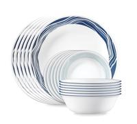 Corelle Vitrelle 18-Piece Service for 6 Dinnerware Set, Triple Layer Glass and Chip Resistant, Lightweight Round Plates and Bowls Set, Acadia