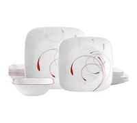 Corelle Vitrelle 18-Piece Service for 6 Dinnerware Set, Triple Layer Glass, Chip Resistant, Lightweight Square Plates and Bowls, Splendor