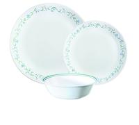 Corelle Vitrelle Glass 12-Piece Country Cottage Chip and Break Resistant Dinner Set, Green/Blue - 3029B
