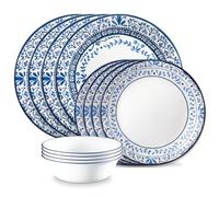 Corelle Vitrelle Glass Dinnerware Set, Chip & Crack Resistant Triple Layer Glass, 12-PC Dinnerware Set, Portofino