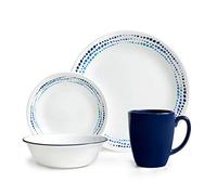 Corelle Vitrelle Glass Ocean Chip and Break Resistant Dinner Set, Set of 16, Blue