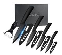 CORESLUX Ceramic Knife Set - 5 Piece Kitchen Set With 6" Chef, 5" Utility, 4" Fruit, 3" Paring Knives and 1" Peeler - Super Sharp, Rust Proof and Stain Resistant (Black)