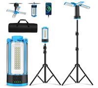 CORESLUX Rechargeable 10400mAh Camping Light with Stand, Cordless Work Lights with 3 LED Lamp Heads, Outdoor Portable LED Lights with Dimmable 6500K, Detachable Tripod & Storage Bag