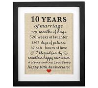 Corfara Framed 10th Wedding Anniversary Burlap Gift 11" W X 13" H, Couples 10th Anniversary, 10 Years of Marriage, 10th Wedding Anniversary