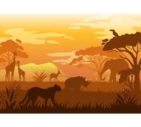 CORFOTO 1.5x1.2m African Landscape Backdrop Tropical Animals African Grassland Leopard, Giraffe, Rhino, Elephant Silhouettes Background Africa Safari Party Background