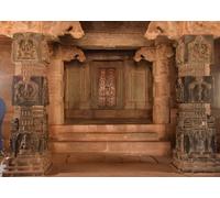 CORFOTO 1.5x1.2m Ancient Cultural Temple Backdrop Indian Carved Stone Relief Pillars Antique Wooden Door Historic Architecture Fabric Travel Portrait Photography Background