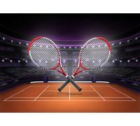 CORFOTO 1.5x1.2m Tennis Court Arena Backdrop Fabric Crossed Rackets Clay Court Pattern Sports Theme Background Decor for Tennis Match Event Photo Booth Prop