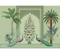 CORFOTO 1.5x1.2m Traditional Mughal Wall Mural Backdrop Moroccan Decorative Backdrops Peacock Dates Tree Plant Botanical Background Wedding Party Banner Photoshoot