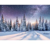 CORFOTO 1.5x1.2m Winter Snowy Scene Backdrop - Forest Starry Sky Photography Galaxy Landscape Arctic Snow Covered Mountains Pine Forest Backdrop - Christmas Decor Photo Booth