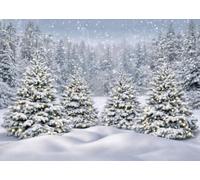 CORFOTO 1.5x1.5m Snowy Fir Trees with Warm Lights Photo Backdrop | Glowing Snowy Firs Fabric Background Winter Holiday Party Decorations Banner Family Kids Photo Booth Props Customizable