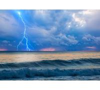 CORFOTO 1.5x1m Fabric Backdrop Dramatic Sea Storm Lightning Ocean Waves with Thunder Clouds and Colorful Sunset Reflections for Weather Themed Party Photo Props
