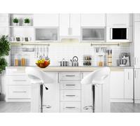 CORFOTO 1.5x1m Open Kitchen Dining Room Backdrop Modern Kitchen Interior Backdrop White Kitchen Wall Background Bake Video Cooking Class Backdrop Housewife's Party Backdrop