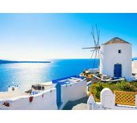 CORFOTO 1.5x1m Santorini Island Sea Landscape Backdrop White Architecture Mia Birthday Party Decorations Greek Oia Village Building Greece Themed Photography Backdrop Wedding Photo Booth