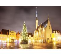 CORFOTO 1.5x1m Tallinn Central Square Night Landscape Backdrop City Hall Photo Christmas Tree Estonia Cityscape Photography Background New Year Scene Portrait Studio Photo Booth