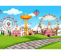 CORFOTO 1.8x1.2m Carnival Circus Backdrop Vintage Big Top Tent Amusement Park Photography Background Bright Stripes Carnival Scene Festive Fairground Backdrops Photo Booth Props