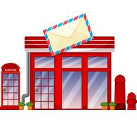 CORFOTO 1.8x1.2m Cartoon Post Office Backdrop Post Office Door Front Backdrop Mailing Envelope Post Theme Party Decor Backdrop for Photography Birthday School Stage Play Background Photo Booth