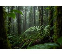 CORFOTO 1.8x1.2m Fabric Damp Misty Tropical Rainforest Mossy Tree Trunks Fresh Green Fern Dewy Broad Leaves Backdrop Wild Dense Jungle Nature Outdoor Portrait Photography Background Photo Booth