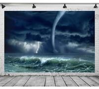 CORFOTO 1.8x1.2m Fabric Hurricane in The Ocean Photography Backdrop Lighting Storm and Grey Sky Background Horror Disaster Scenery Decorations Halloween Themed Party Photoshoot Booth Studio Props