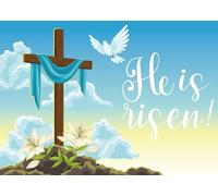 CORFOTO 1.8x1.2m He is Risen Easter Backdrop Religious Resurrection Cross Background Easter Day Party Backdrop Christian Cross Lily Religious Holiday Party Photography Background