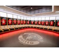 CORFOTO 1.8x1.2m Manchester United Old Trafford Dressing Room Backdrop Fabric Red Jersey Football Club Pattern Premier League Theme Background Decor for Soccer Party Fan Event Photo Booth Prop