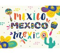 CORFOTO 1.8x1.2m Mexican Fiesta Backdrop Fabric Maraca Cactus Floral Pattern Colorful Typography Latin American Cultural Theme Background Decor for Cinco de Mayo Party Photo Booth Prop