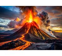 CORFOTO 1.8x1.2m Volcano Backdrop Massive Volcano Eruption Red Hot Lava and Clouds of Volcanic Ash Background Natural Landscape Thick Smoke Flaming Magma Birthday Party Photo Booth